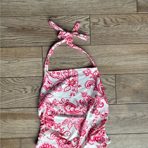 Shein pink paisley halter ruched top XS - Picture 2 of 4